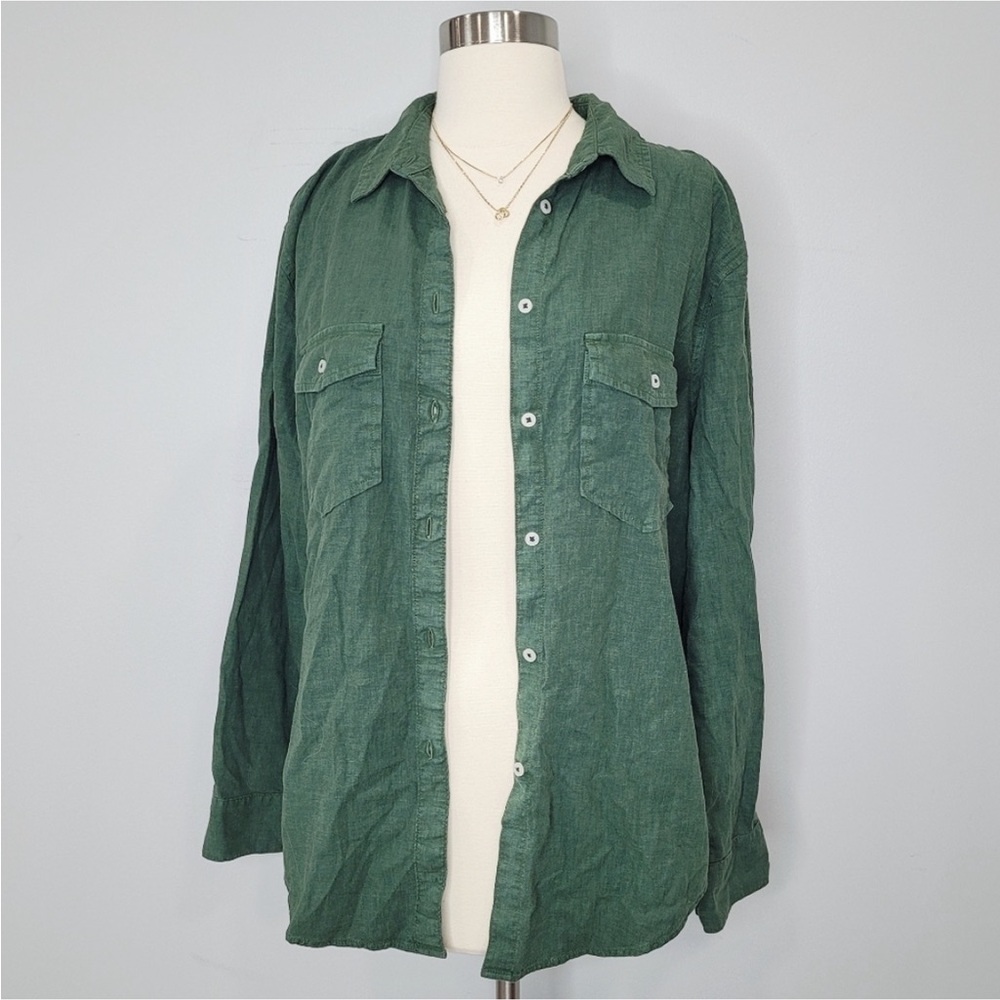 Aerie Women's Button Front Forest Green Collar Long Sleeve Pocket Shirt Small